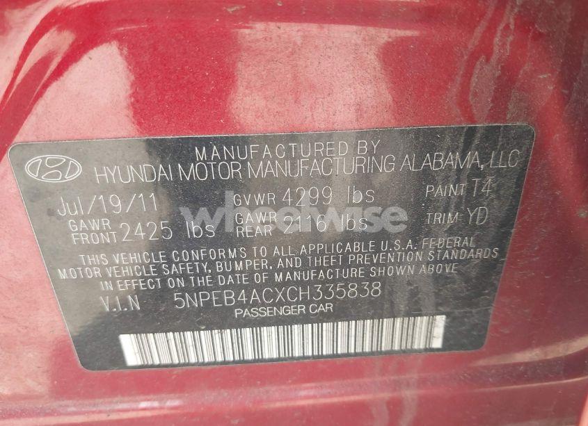 Photo 9 of 2012 Hyundai Sonata GLS (VIN 5NPEB4ACXCH335838)