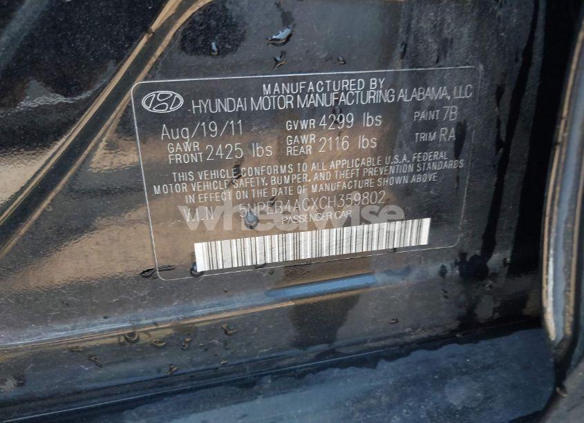 Photo 9 of 2012 Hyundai Sonata GLS (VIN 5NPEB4ACXCH359802)