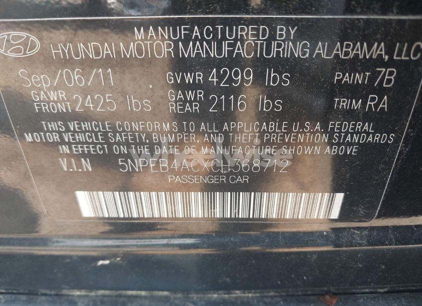 Photo 9 of 2012 Hyundai Sonata GLS (VIN 5NPEB4ACXCH368712)