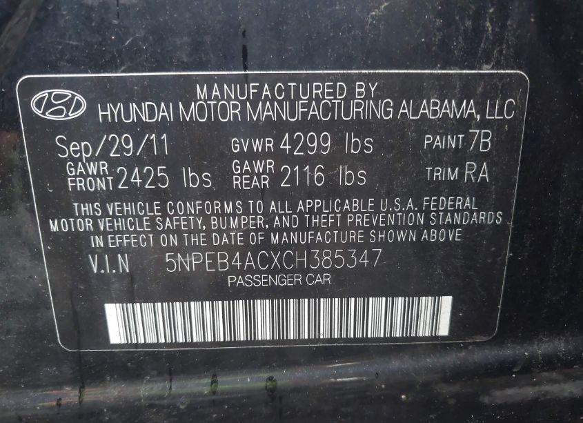 Photo 9 of 2012 Hyundai Sonata GLS (VIN 5NPEB4ACXCH385347)