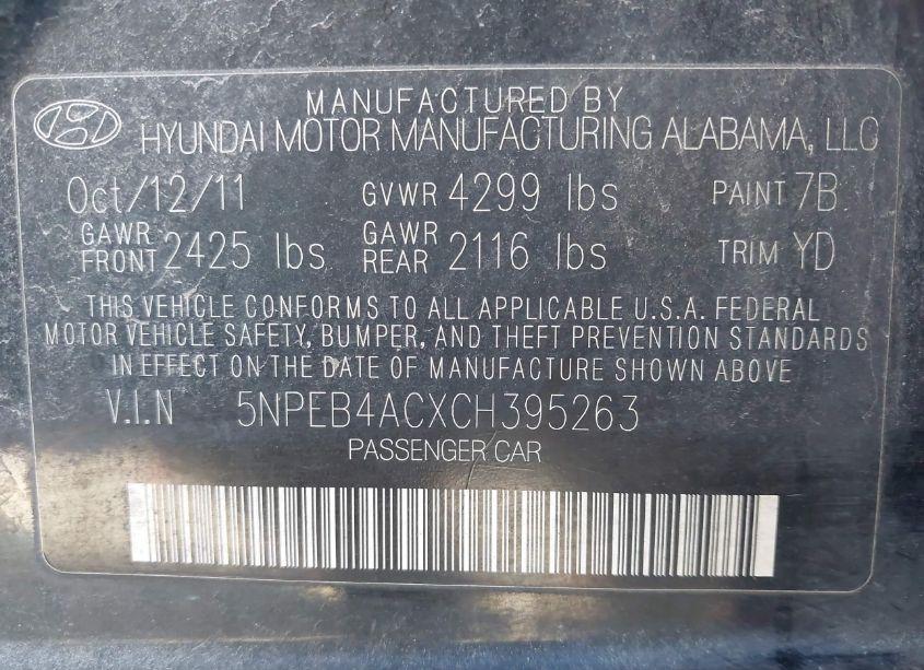 Photo 9 of 2012 Hyundai Sonata GLS (VIN 5NPEB4ACXCH395263)