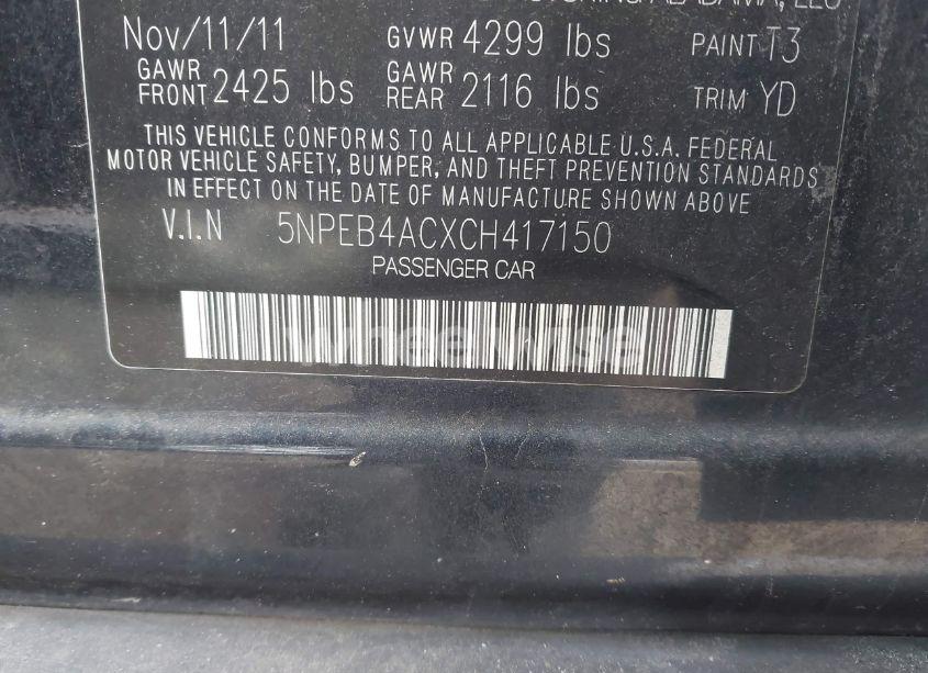 Photo 9 of 2012 Hyundai Sonata GLS (VIN 5NPEB4ACXCH417150)