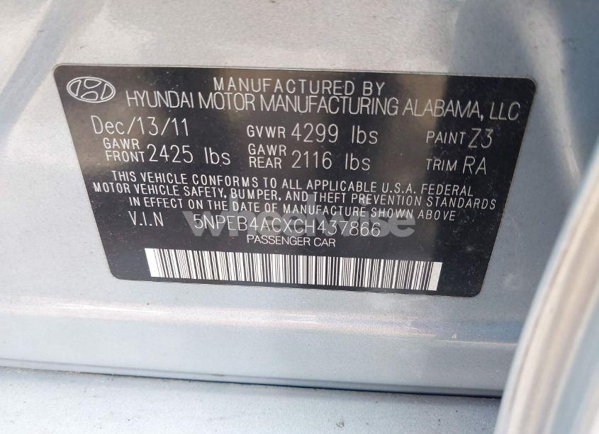 Photo 9 of 2012 Hyundai Sonata GLS (VIN 5NPEB4ACXCH437866)