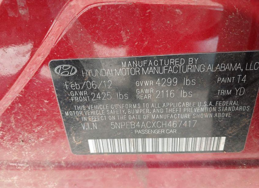 Photo 9 of 2012 Hyundai Sonata GLS (VIN 5NPEB4ACXCH467417)