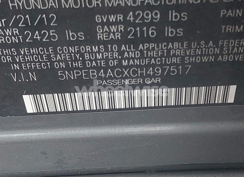 Photo 9 of 2012 Hyundai Sonata GLS (VIN 5NPEB4ACXCH497517)