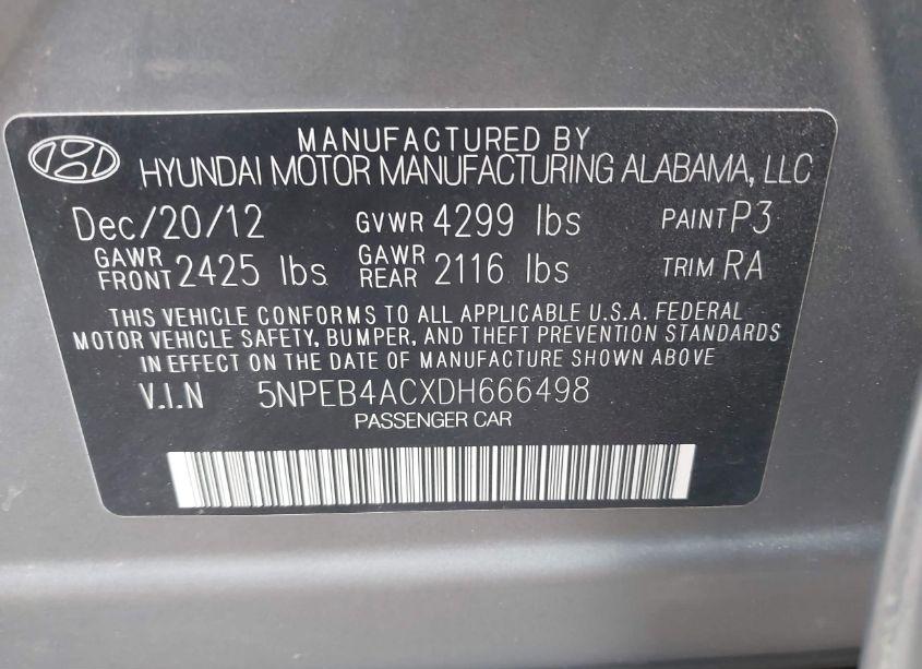 Photo 9 of 2013 Hyundai Sonata GLS (VIN 5NPEB4ACXDH666498)