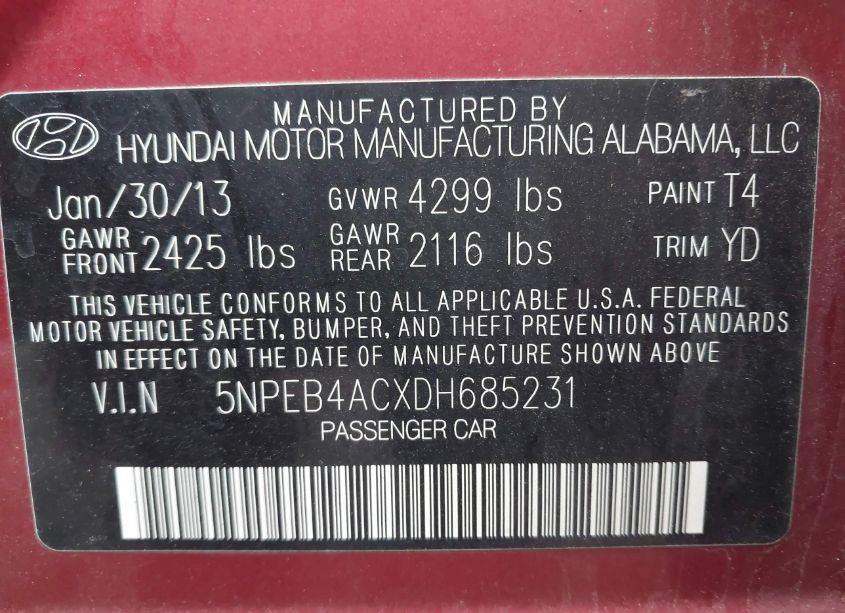 Photo 9 of 2013 Hyundai Sonata GLS (VIN 5NPEB4ACXDH685231)