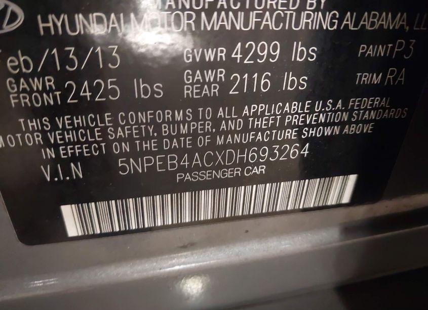Photo 9 of 2013 Hyundai Sonata GLS (VIN 5NPEB4ACXDH693264)