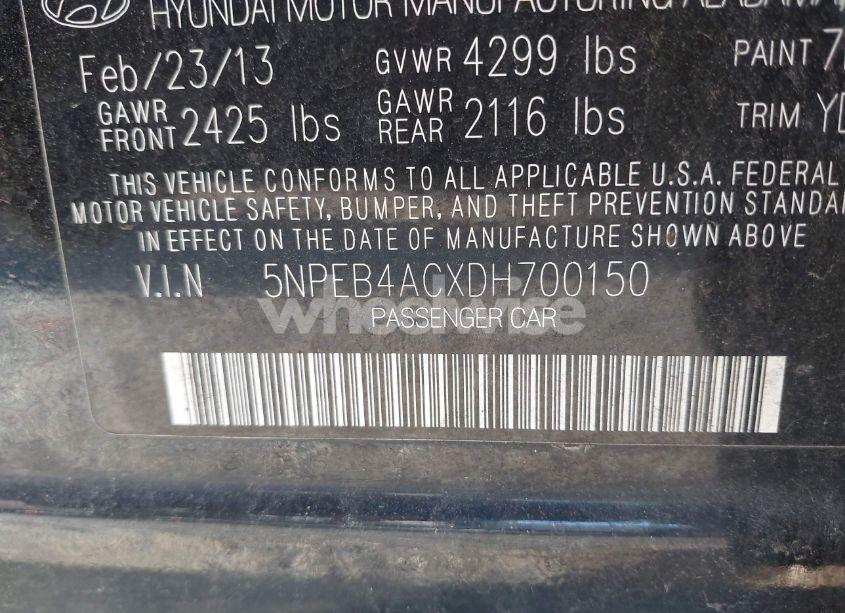 Photo 9 of 2013 Hyundai Sonata GLS (VIN 5NPEB4ACXDH700150)