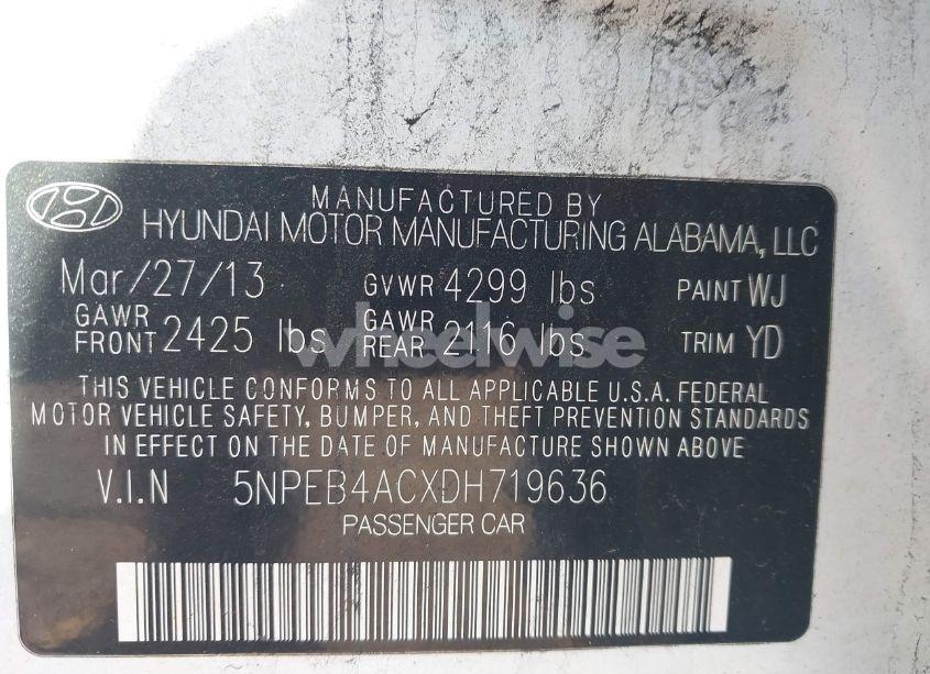 Photo 9 of 2013 Hyundai Sonata GLS (VIN 5NPEB4ACXDH719636)
