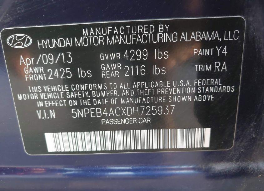 Photo 9 of 2013 Hyundai Sonata GLS (VIN 5NPEB4ACXDH725937)