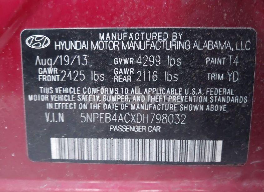 Photo 9 of 2013 Hyundai Sonata GLS (VIN 5NPEB4ACXDH798032)