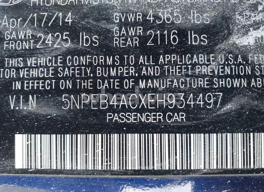 Photo 9 of 2014 Hyundai Sonata GLS (VIN 5NPEB4ACXEH934497)