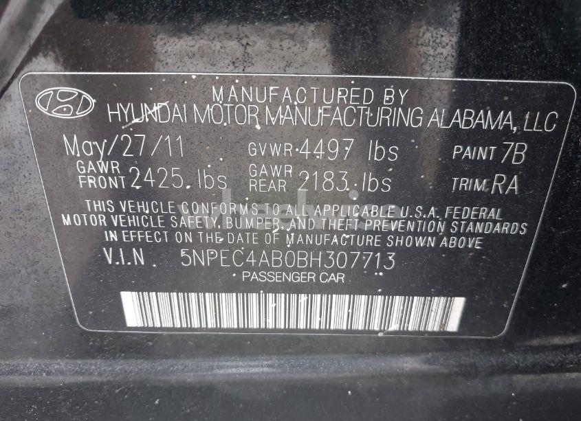 Photo 9 of 2011 Hyundai Sonata LIMITED 2.0T (VIN 5NPEC4AB0BH307713)