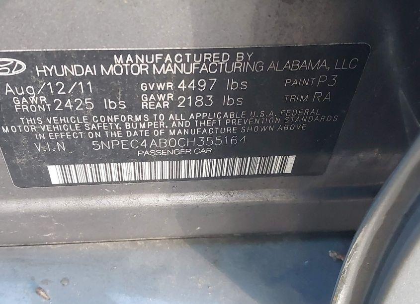 Photo 9 of 2012 Hyundai Sonata SE/LIMITED (VIN 5NPEC4AB0CH355164)