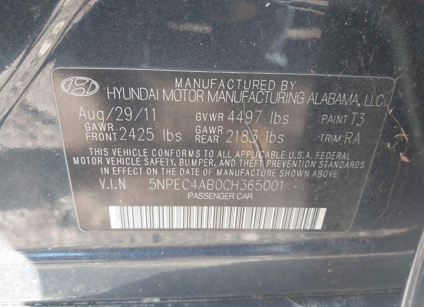 Photo 9 of 2012 Hyundai Sonata LIMITED 2.0T (VIN 5NPEC4AB0CH365001)