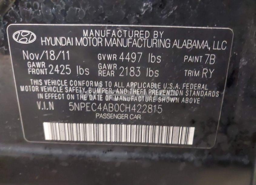 Photo 9 of 2012 Hyundai Sonata SE 2.0T (VIN 5NPEC4AB0CH422815)
