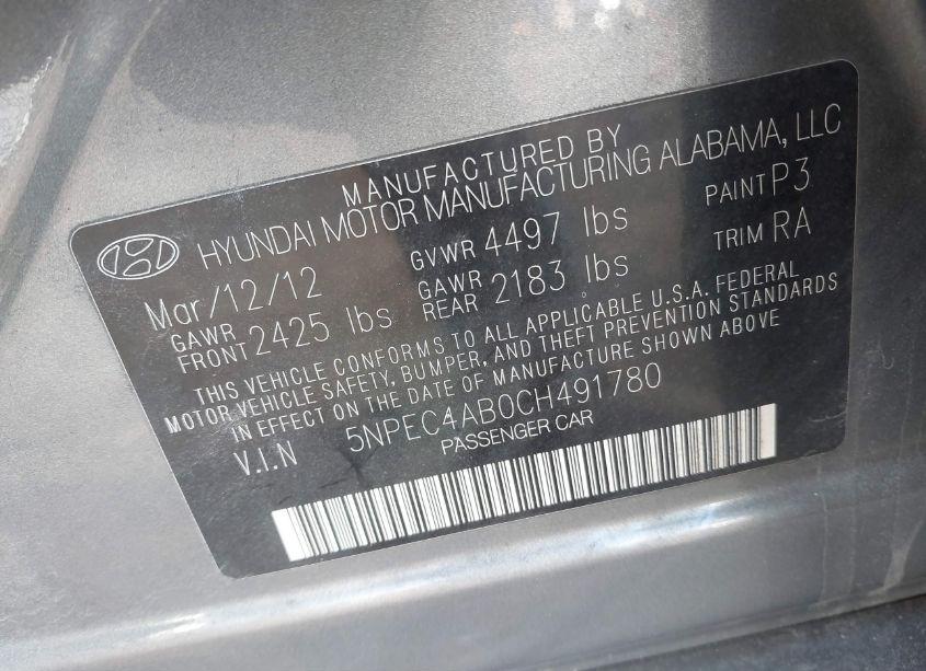 Photo 9 of 2012 Hyundai Sonata LIMITED 2.0T (VIN 5NPEC4AB0CH491780)