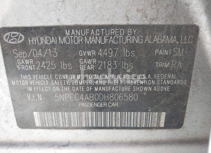 Photo 9 of 2013 Hyundai Sonata LIMITED 2.0T (VIN 5NPEC4AB0DH806580)