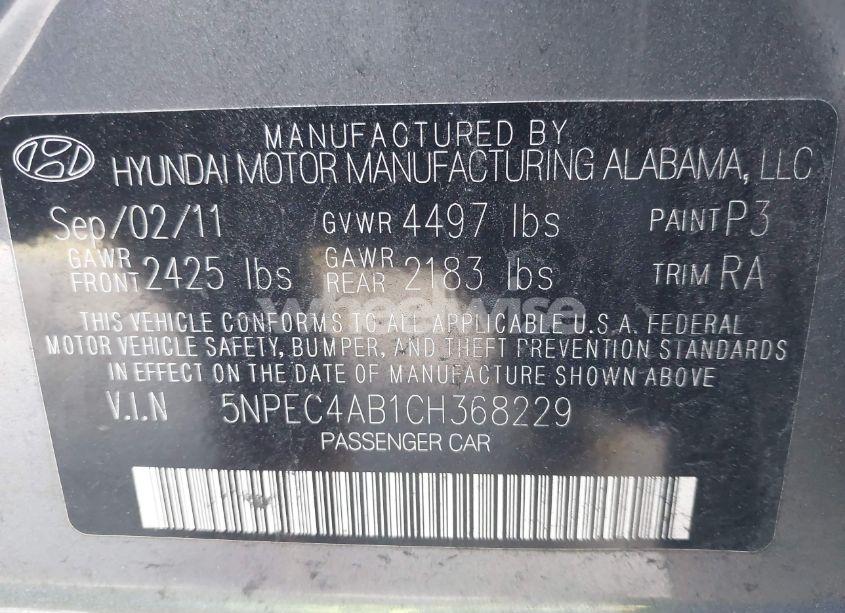 Photo 9 of 2012 Hyundai Sonata SE 2.0T (VIN 5NPEC4AB1CH368229)