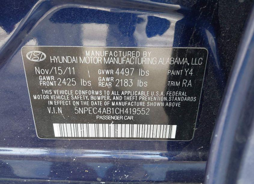 Photo 9 of 2012 Hyundai Sonata SE 2.0T (VIN 5NPEC4AB1CH419552)