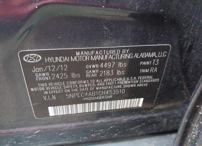 Photo 9 of 2012 Hyundai Sonata LIMITED 2.0T (VIN 5NPEC4AB1CH453510)