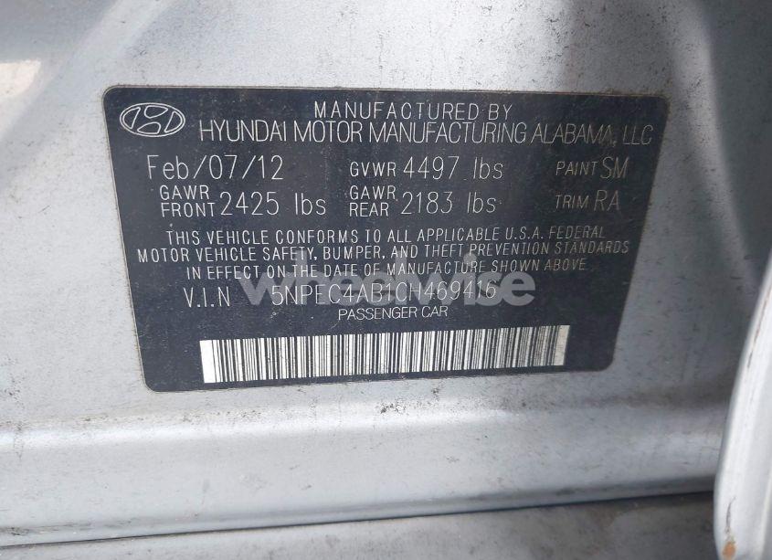 Photo 9 of 2012 Hyundai Sonata SE 2.0T (VIN 5NPEC4AB1CH469416)