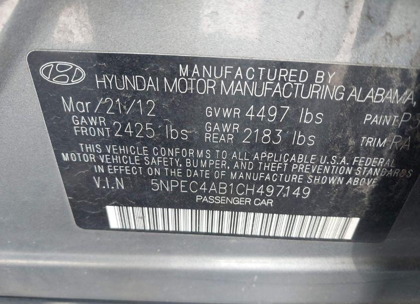 Photo 9 of 2012 Hyundai Sonata LIMITED 2.0T (VIN 5NPEC4AB1CH497149)