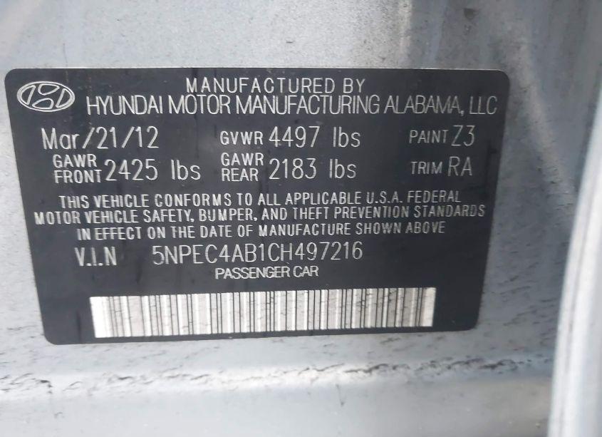 Photo 9 of 2012 Hyundai Sonata LIMITED 2.0T (VIN 5NPEC4AB1CH497216)