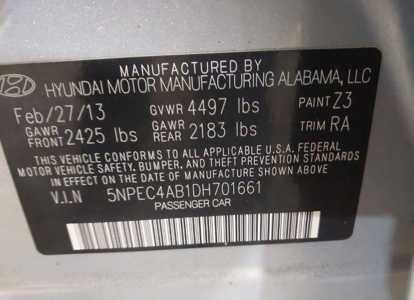 Photo 9 of 2013 Hyundai Sonata LIMITED 2.0T (VIN 5NPEC4AB1DH701661)