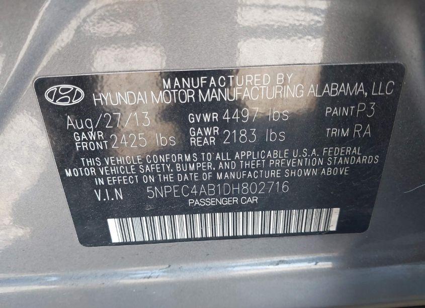Photo 9 of 2013 Hyundai Sonata SE 2.0T (VIN 5NPEC4AB1DH802716)
