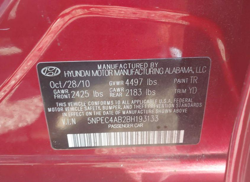 Photo 9 of 2011 Hyundai Sonata LIMITED 2.0T (VIN 5NPEC4AB2BH193133)