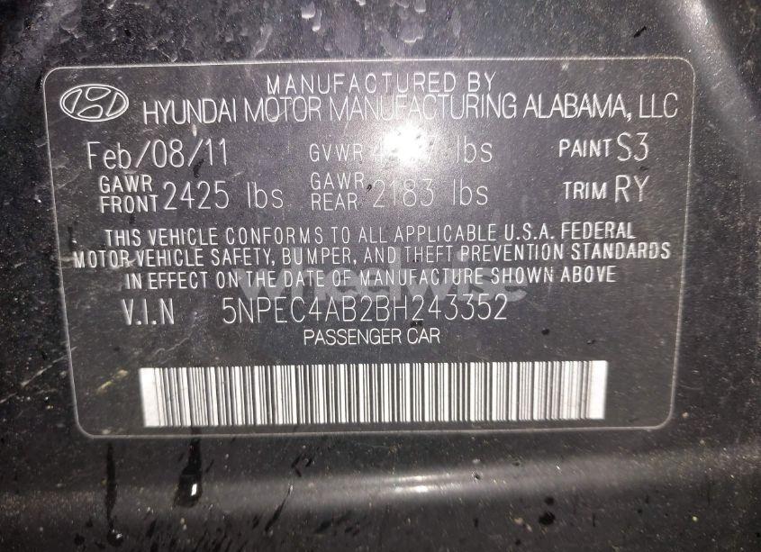 Photo 9 of 2011 Hyundai Sonata SE 2.0T (VIN 5NPEC4AB2BH243352)