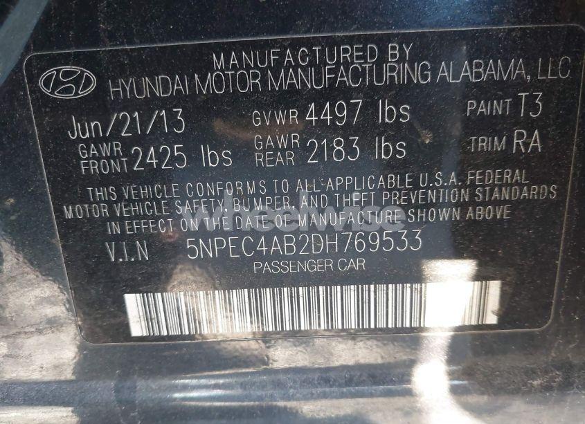 Photo 9 of 2013 Hyundai Sonata SE 2.0T (VIN 5NPEC4AB2DH769533)