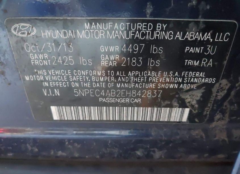 Photo 9 of 2014 Hyundai Sonata SE 2.0T (VIN 5NPEC4AB2EH842837)