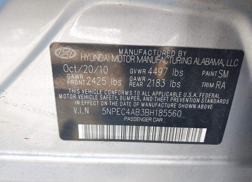 Photo 9 of 2011 Hyundai Sonata LIMITED 2.0T (VIN 5NPEC4AB3BH185560)