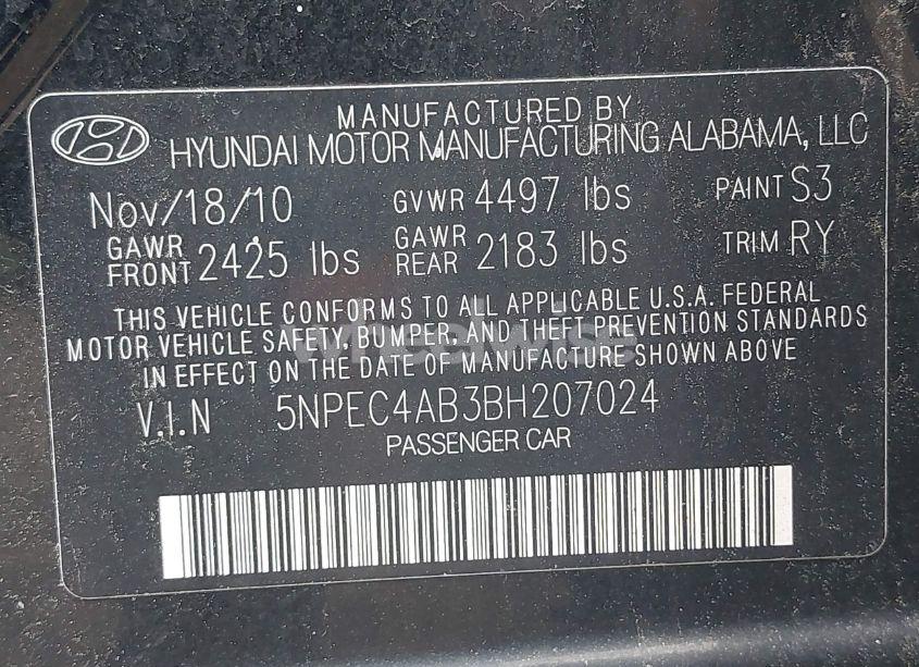 Photo 9 of 2011 Hyundai Sonata SE 2.0T (VIN 5NPEC4AB3BH207024)