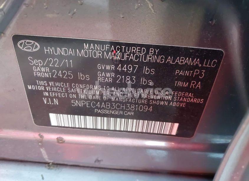 Photo 9 of 2012 Hyundai Sonata LIMITED 2.0T (VIN 5NPEC4AB3CH381094)