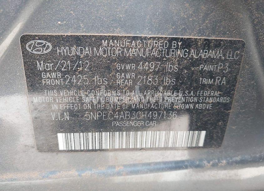 Photo 9 of 2012 Hyundai Sonata SE 2.0T (VIN 5NPEC4AB3CH497136)