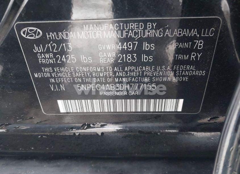 Photo 9 of 2013 Hyundai Sonata SE 2.0T (VIN 5NPEC4AB3DH777155)