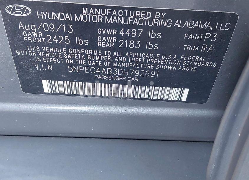 Photo 9 of 2013 Hyundai Sonata SE 2.0T (VIN 5NPEC4AB3DH792691)