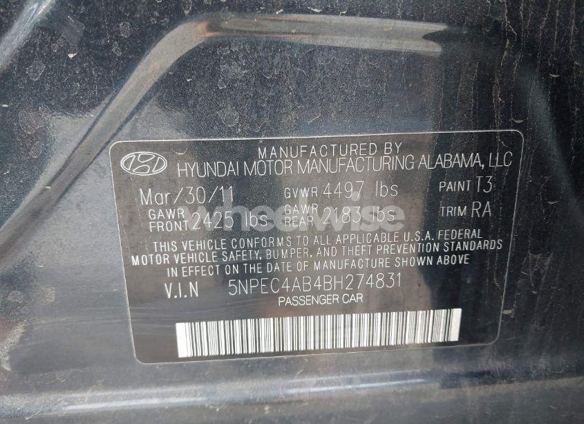Photo 9 of 2011 Hyundai Sonata SE 2.0T (VIN 5NPEC4AB4BH274831)