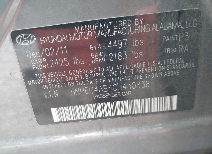 Photo 9 of 2012 Hyundai Sonata SE 2.0T (VIN 5NPEC4AB4CH430836)