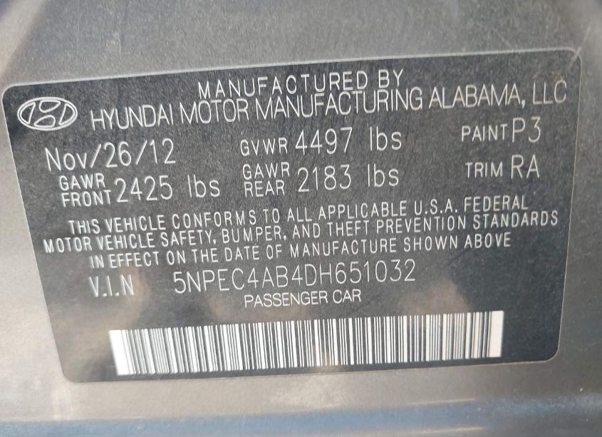 Photo 9 of 2013 Hyundai Sonata LIMITED 2.0T (VIN 5NPEC4AB4DH651032)