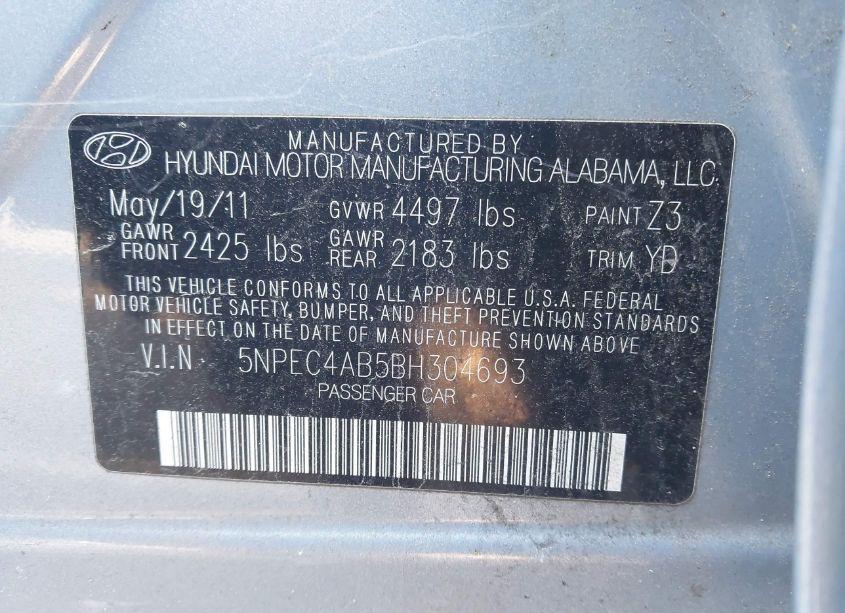 Photo 9 of 2011 Hyundai Sonata LIMITED 2.0T (VIN 5NPEC4AB5BH304693)