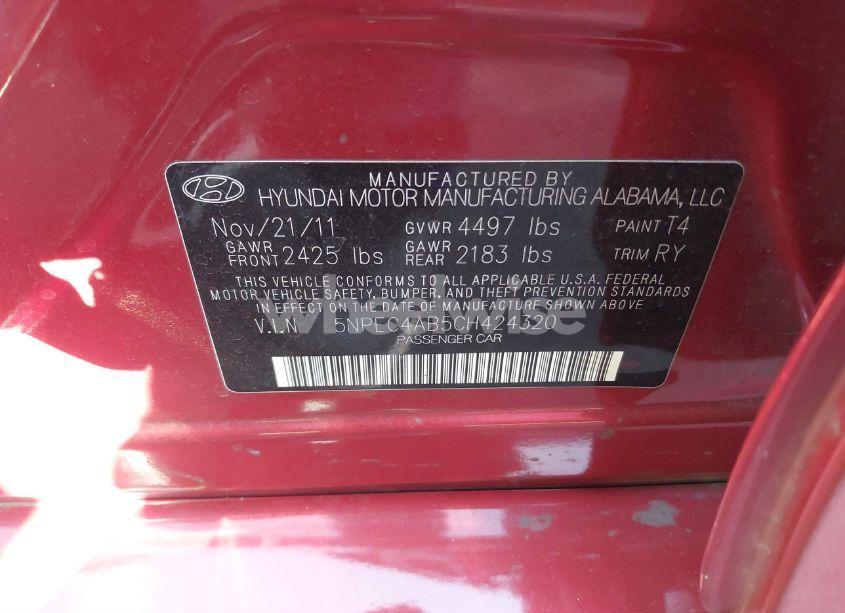 Photo 9 of 2012 Hyundai Sonata SE 2.0T (VIN 5NPEC4AB5CH424320)