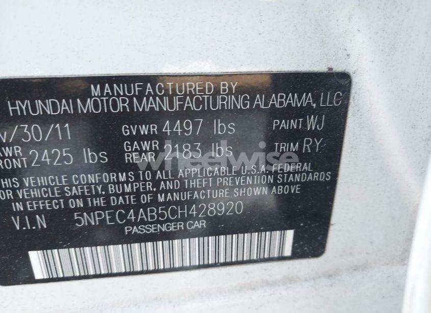 Photo 9 of 2012 Hyundai Sonata SE 2.0T (VIN 5NPEC4AB5CH428920)