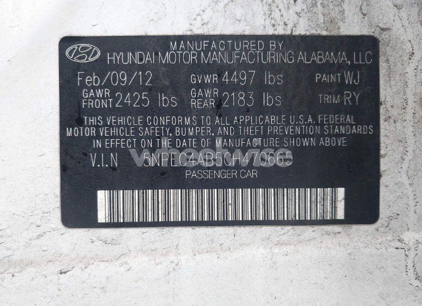 Photo 9 of 2012 Hyundai Sonata LIMITED 2.0T (VIN 5NPEC4AB5CH470665)