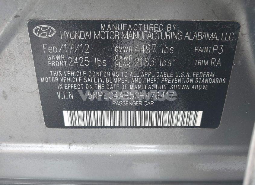 Photo 9 of 2012 Hyundai Sonata LIMITED 2.0T (VIN 5NPEC4AB5CH476417)