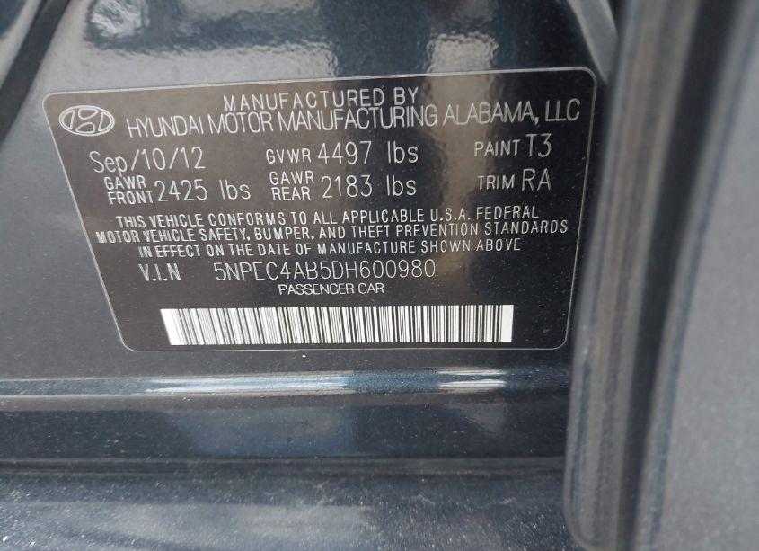 Photo 9 of 2013 Hyundai Sonata LIMITED 2.0T (VIN 5NPEC4AB5DH600980)